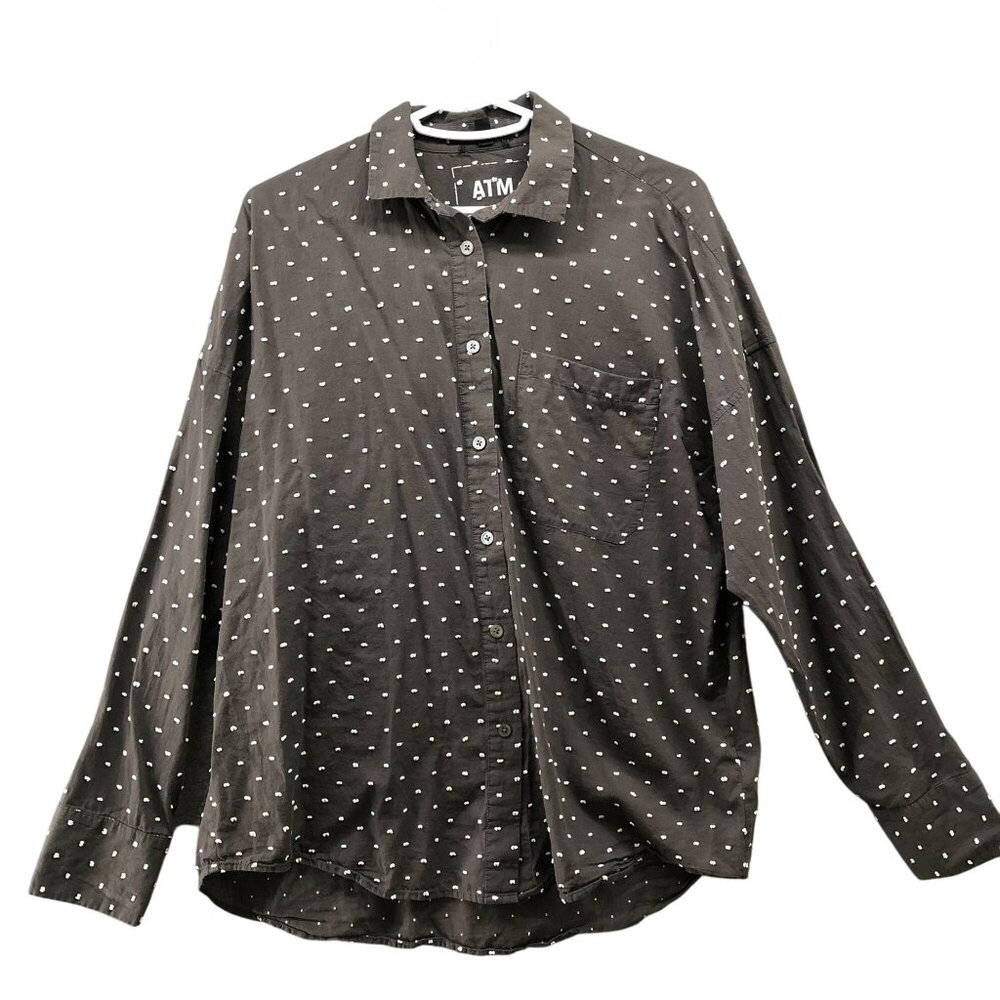 ATM Anthony‎ Thomas Melillo Boyfriend Shirt Womens S Gray Clip Dot Long Sleeve